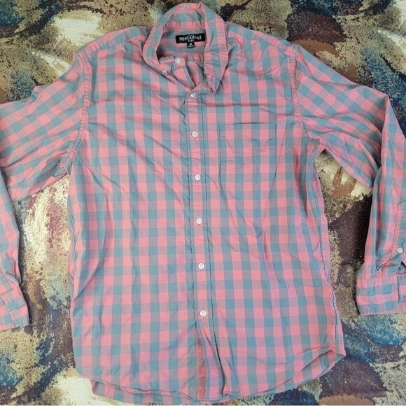 Mens J Crew Mercantile Flex Pink & Green Long Sleeve Shirt MEDIUM/ NICE - Picture 8 of 12